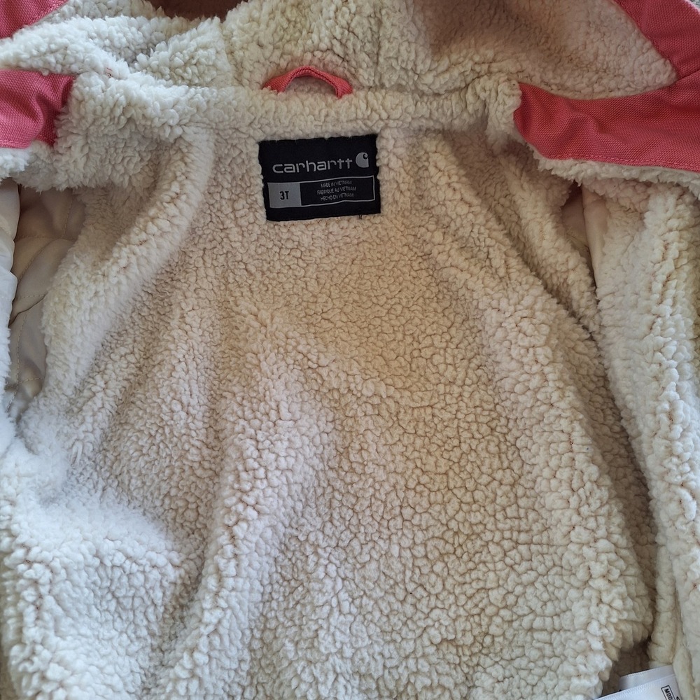 Carhartt Girls Toddler Pink Canvas Sherpa Hooded Coat 3T OJ95667G - Picture 6 of 6